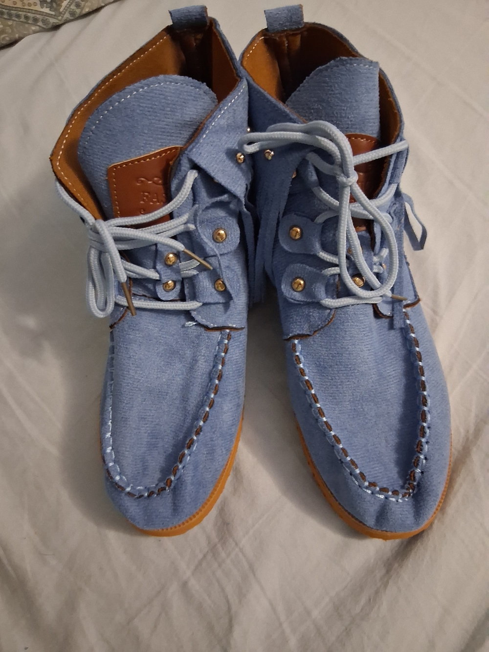 Women’s Light Blue Suede Chukka Boots with Contrast Trim